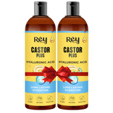 Rey Naturals Castor Plus Hyaluronic Hair Oil|Helps In Hair Growth,Hairfall Control, Skin Care &Moisturizing Dry Skin|Long Lasting Hydration & Non-Sticky Hair|For All Hair Types| 200Ml * 2